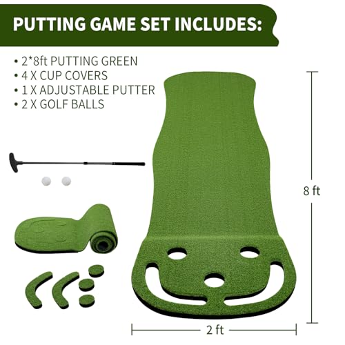 Image of Wekin Indoor Putting Green,2x8ft Artificial Turf Putting Green with Adjustable Putter, 2 Balls, Perfect Golf Putting Game Mat for Home,Party,Office