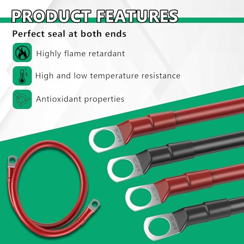 2 Stück Batteriekabel, 16mm² Batteriepoladapter, 12V Kupfer Batterie Kabel mit M8 Ringklemmen, Rot und Schwarz Autobatteriekabel für KFZ, LKW, Motorrad, Wohnmobil, Marine, Solar (M8 16MM² x 50CM)