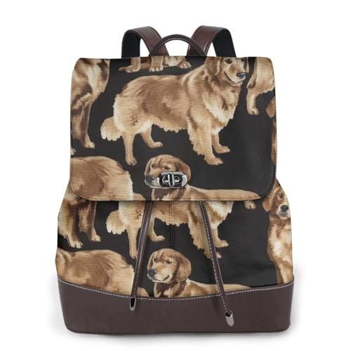 Sac à dos Golden Retrievers en cuir noir pour femme chic et polyvalent