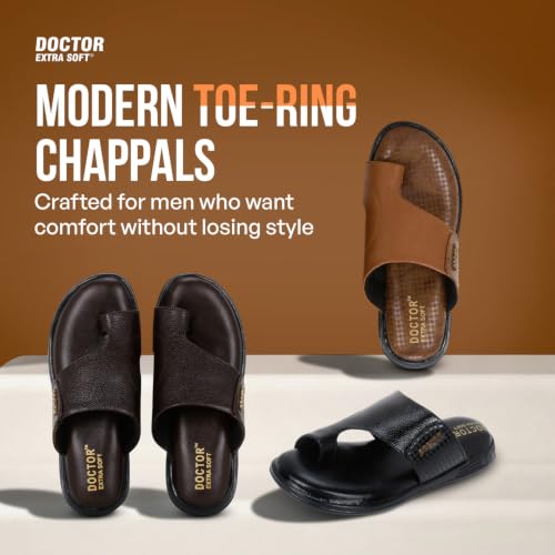 Image of DOCTOR EXTRA SOFT Care Orthopedic Diabetic Comfortable Dr Sole Footwear Daily Use Casual Home Wear Stylish Black Cushioned One Toe Ring Thump Chappal-Sandals-Slippers for Men's-Gents-Boy's L-5