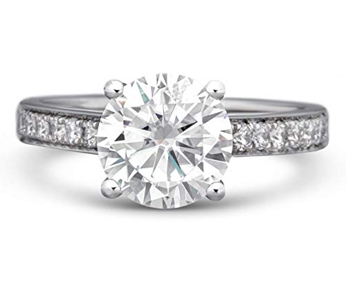 Moissanite and Diamond Engagement Ring 2 Carat Moissanite Center Stone Surrounded by Natural Diamond Moissanite and Diamond Engagement Ring 2 Carat Moissanite Center Stone Surrounded by Natural Diamond