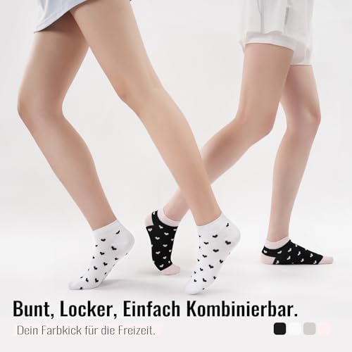 SukModen 10/20 Paar Sneaker Socken Damen 35-38 39-42, Baumwolle Kurze Sportsocken, Mehrfarbig Lustige Bunte Laufsocken mit Streifen Punkte Herzen 35-38 HUN