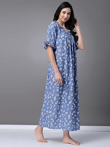 Image of OOMPH! Cotton Blend Nighty for Women's | Night Gown | Nighty | Nightdress | Maxi Dress | Sleepwear | Gown for Women | Nighties | Sleepwear