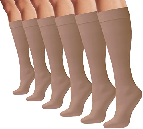 Image of Winterlace Women's Trouser Socks 6 Pairs Knee High Silky Nylon Dress Socks Opaque Stretchy Work Office Casual