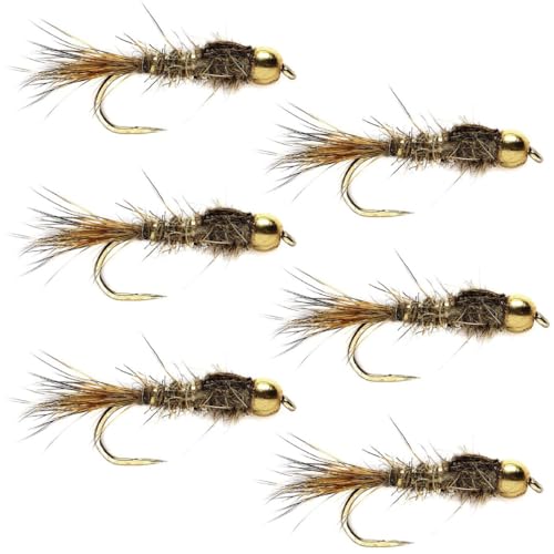 The Fly Fishing Place Barbless Bead Head Hares Ear Nymph Fly Fishing Flies - Set of 6 Flies Hook Size 12