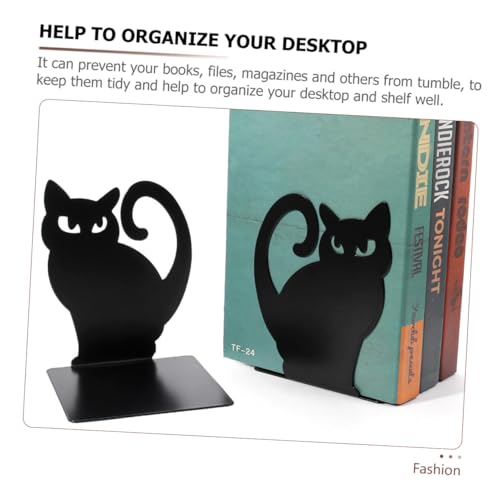 LAPYAPPE 2個 猫型属製ブックエンド 滑り止め付き 書類整理用デスクトップ棚 おしゃれな書籍収納ホルダー オフィスや書店の装飾に