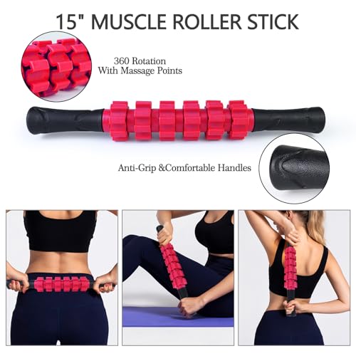5 in 1 Foam Roller Set, Trigger Point Foam Roller Patented, Massage Stick, Massage Ball, Resistance Band for Deep Muscle Massage Pilates Yoga, Fitness Exercise for Whole Body - Image 4