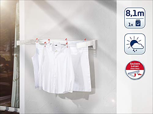 Leifheit Telegant Protect Wanddroger, waslijn voor kleine huishoudens, ruimtebesparend droogrek met wandmontage, binnen en buiten, droogrek voor de was tussendoor, wit - Image 3