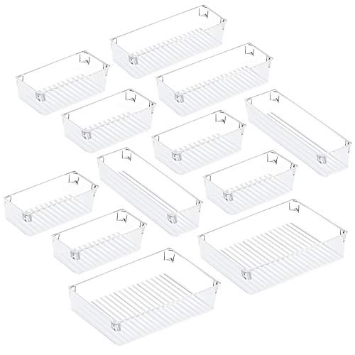 Puroma Desk Drawer Organizer Trays with 3-Size Versatile Drawer Dividers 12 Organizers Storage Bins for Makeup Utensil Dresser Bedroom Bathroom Kitchen Office