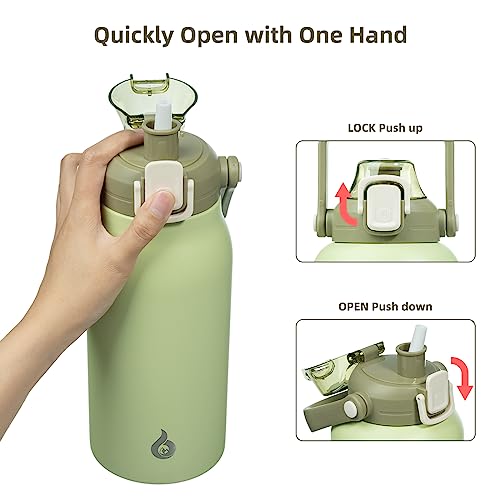 Image of BJPKPK 57oz Insulated Water Bottle with Straw Lid, Stainless Steel Bottle | One-Hand Straw Lid, BPA-Free Leakproof Large Water Bottle with Handle, Keeps Cold & Hot, Vacuum Insulation for Gym & Outdoor