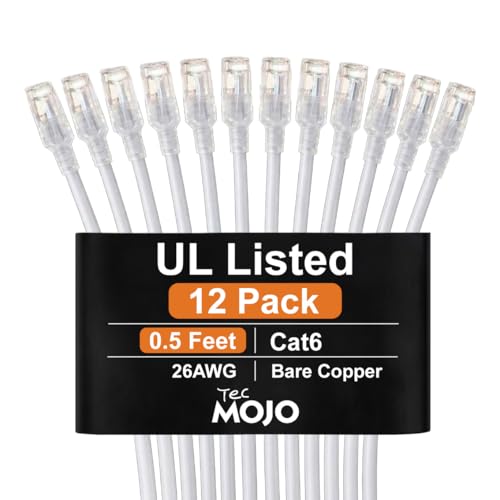 Cable Ethernet Cat6 Tecmojo 0.5ft con RJ45 blanco miniatura 1