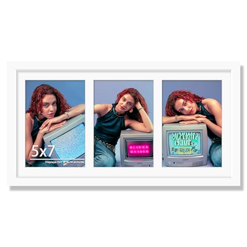 Image of DUENPY 8x16 Collage Picture Frame, 5x7 Collage Picture Frame Displays Three 5x7 inch Photos, or 8x16 (Without Mat) for Available Horizontal Wall Mounting Display and Vertical, White.