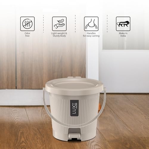 Image of KOLORR Luxe Premium Plastic Pedal Dustbin | Modern Plastic Waste Bin, Trash can with Sleek Design for Home, Kitchen, Office, Bathroom & Washroom - Small, Sand Stone