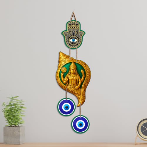 Image of Artvibes Lord Vishnu Conch Evil Eye Wall Hanging Decor | Sacred Spiritual Protection Ornament for Home Entrance | Temple Room Accent | Nazar Battu Wall Art Gift (WH 85141N)