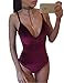 OQC Women's Plunge V Neck Backless Strap Tight Velvet Bodysuit Jumpsuit Leotard