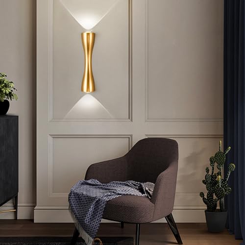 Image of Aomesinc Modern Gold Wall Sconce Up Down Wall Light Lamp Indoor LED Lighting for Bedroom Living Room Bathroom Bedside Hallway(13.8'',White)