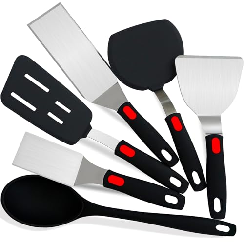 Spatula Set 6-Piece - kitchen utensils set cooking Stainless Steel Turner Set, 600°F Heat Resistant, Metal Spatulas for Griddle/Cast Iron & Nonstick Safe Silicone Tools for Egg, Pancake, Burger - image 1