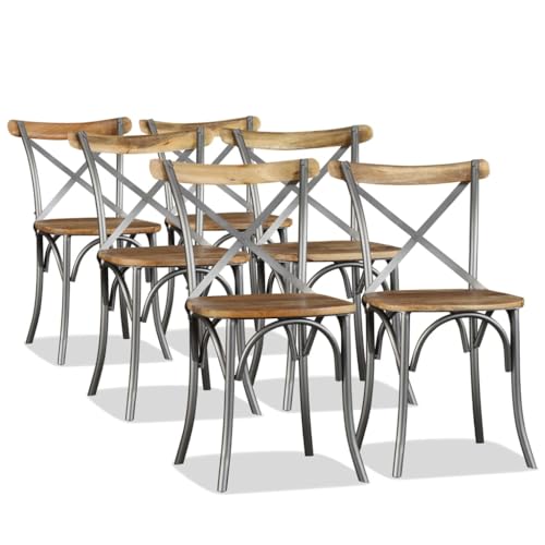 Genérico Sillas de Comedor 6 uds Madera de Mango Respaldo Acero Cruzado,Mobiliario,Sillas,Sillas de comedor-274909