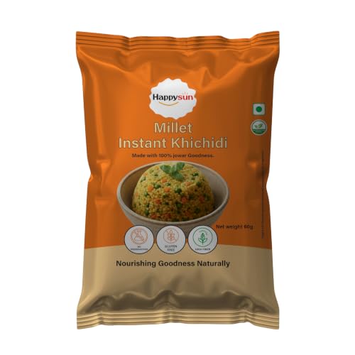 Image of HAPPYSUN Millet Instant Khichdi | Ready to Cook Meal | Roasted Jowar & Vegetables | 60g | Pack Of 2