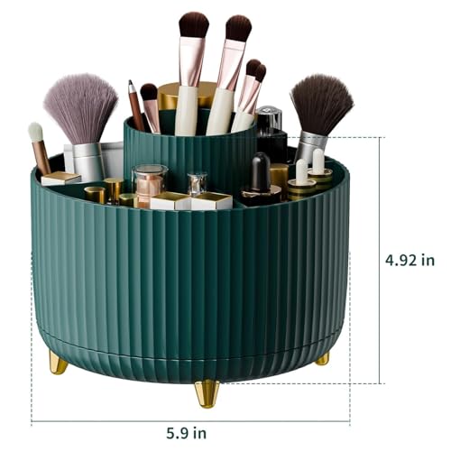 Image of JIALTO 360 Rotating Green Makeup Brush Holder - Cosmetic Organizer for Bathroom or Vanity - Holds Brushes, Skincare, Nail Polish, Art Supplies, and Daily Essentials