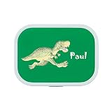 4you Design Grüne Brotdose -Dino- personalisiert mit Namen - inkl. Lunchbox-Einsatz & Gabel - Geschenk zur Einschulung, Schule - für Kinder zu Weihnachten (Dino)