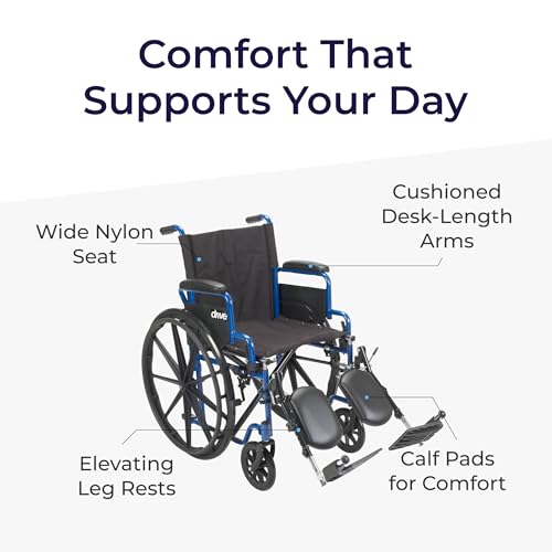 Image of Drive Medical Blue Streak Foldable Wheelchair, Leg Rests, 18 inch Seat