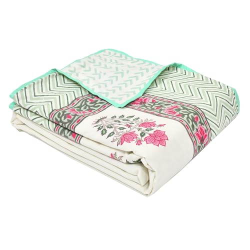 Image of BLOCKS OF INDIA 100% Cotton Dohar King Size Reversible Hand Block Printed Malmal Summer Dohar /Blanket (Color 3)