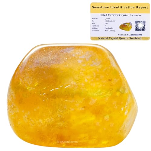 Image of Certified Tangerine Aura Quartz Crystal Healing Tumbled Stone, Natural Polished Crystals for DIY Crafts, Manifestation, Meditation, Pooja Feng Shui and Reiki Healing (30 Grams)