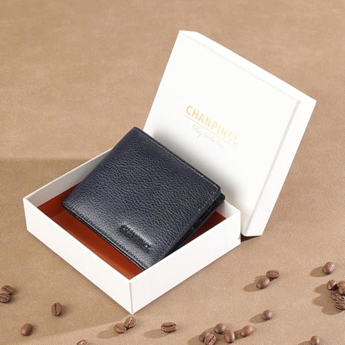Image of Mens Trifold Leather RFID Blocking Wallet with 2 ID Windows 2 Cash Compartments 6-8 card slots 2-3 inside slots Large Capacity Wallet
