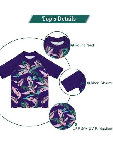Cadocado Girls Rash Guard Set Short Sleeve Two Piece Swimsuit Bathing Suit UPF 50+ Beach Swimwear 3-10 Years3