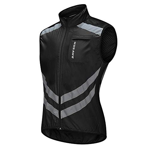 WOSAWE Highly Reflective Cycling Vest Motorcycle Off-Road Sleeveless Wind Jacket (Black-Vest, L (Chest 42-43.5?))