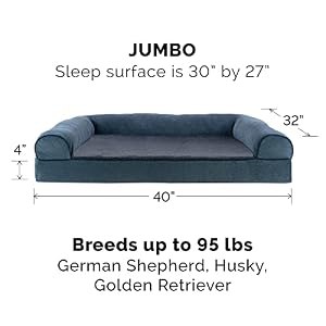 Furhaven Orthopedic Dog Bed for Large Dogs w Removable Bolsters Washable Cover For Dogs Up to 95 lbs Sherpa Chenille Sofa Orion Blue JumboXL
