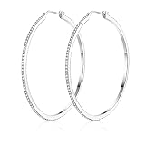 18K White Gold Plated Sterling Silver Post Cubic Zirconia Hoop Stud Earrings 15mm-60mm Options, Big