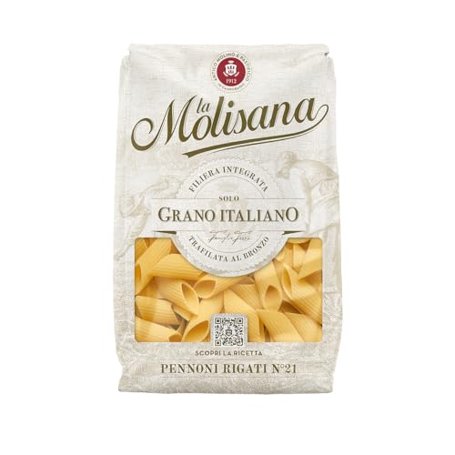 La Molisana, Pennoni Rigati n. 21, Pasta da Solo Grano Italiano - Trafilata al Bronzo, Ruvida e Tenace con Eccellente Tenuta in Cottura - Confezione da 500 g