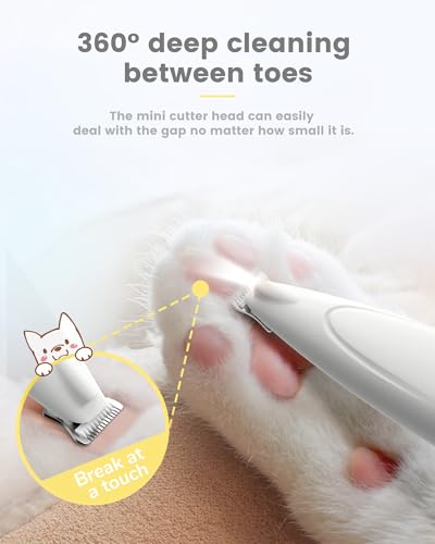 Pfotentrimmer für Hunde mit LED-Licht, Extra Leise Hundeschermaschine, Hundepfoten Trimmer, Type-C Wiederaufladbar Schermaschine Hund, Paw Trim Pro für Pfoten, Ohren, Gesicht, Augen (Weiß)
