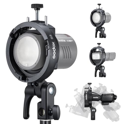 Godox S3 Speedlite Bracket Godox S2 Bracket Upgrade with Angle90 Adjustment Non-Slip Silicone Padding Umbrella Slot Bowens Mount S-Type Bracket Holder for Godox V1 mid V100 AD100/200ProII/300ProII