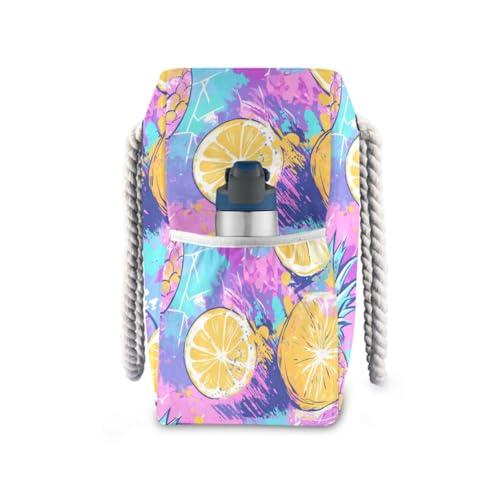 JUNZAN Tropical Fruits Blue Beach Tote Bag with Handles Swim Pool Bag Beach Totes Bags for Women with Waterproof Pockets4