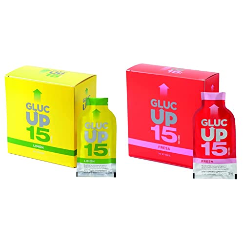 Gluc Up Gluc Up 15 - Glucosa, Sticks 30 ml. x 20 uds, Sabor limón, Indicado para bajadas de glucosa 140 ml & 15 - Glucosa, Sticks 30 ml x 10 uds, Sabor fresa, Indicado para bajadas de glucosa 140 ml