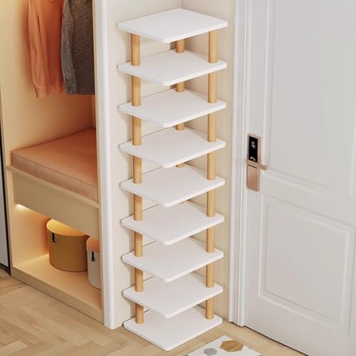 Wooden Tall Shoe Rack 9 Tiers White Vertical Shoe Shelf Storage Narrow Corner Shoe Rack Free Standing Organizer For Closet, Doorway, Garage, Living Room