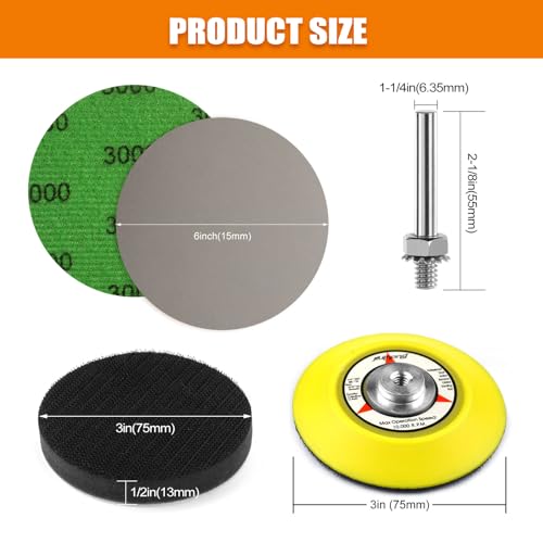 POLIWELL 3 Inch (75mm) Assorted 800/1000/2000/3000/5000 Grit Premium Heavy Duty Silicon Carbide Wet/Dry Hook & Loop Sanding Discs with 1/4 inch Shank Sanding Pad + Foam Buffering Pad, 100PCS