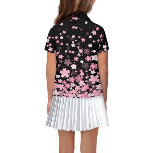 Image of Girls Short Sleeve Golf Shirt 3 Button Up Lapel Collar Tennis Shirts Quick Dry Uniform Athletic Tank Tops for 5-14Y