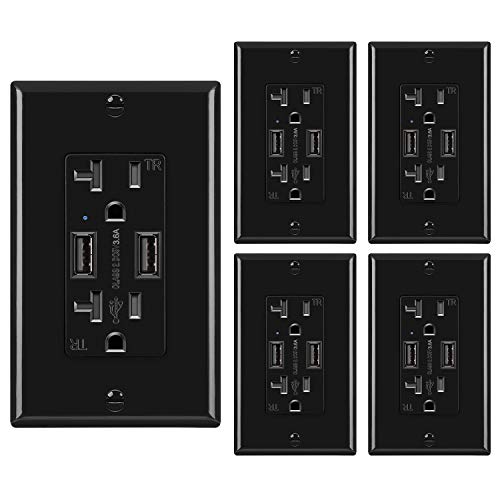 [5 Pack] BESTTEN Black USB Wall Receptacle Outlet, 3.6A Dual USB Charging Ports