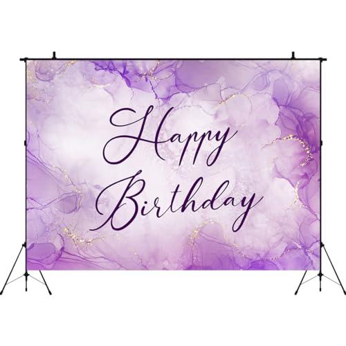 Aperturee 7x5ft Purple Happy Birthday Backdrop Watercolor Floral Smoke Shinning Gold Bokeh Dots Women Girls Photography Background Sweet Bday Party Decor Cake Table Banner Supplies Photo Booth Studio by Aperturee - Image 3