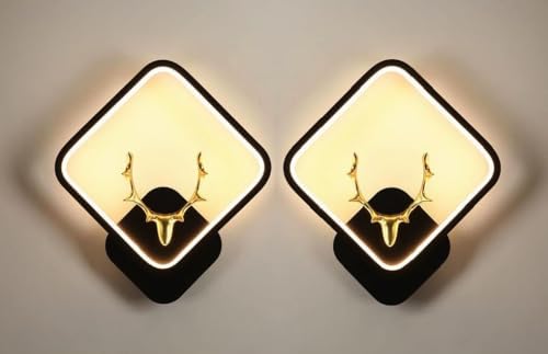 Desidiya Aluminium Deer Pendant Light for Living Room Decor Fancy Indoor/Outdoor Decorative Lights for Bedroom, Black Square Fancy Lights Bedroom, Home Decoration Wall Light - Pack of 2