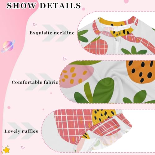 CHIFIGNO Colorful Strawberry Rash Guard Girls Swimsuits One Piece Long Sleeve Hawaii Swimwear 3T4