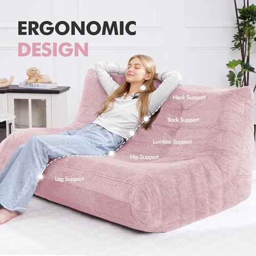 Image of Bean Bag Loveseat Chair Big Sofa Beanbag Chair for Adults Fireside Chair Bean Bag Lounger with Memory Foam Filled for Home,Apartment or Gaming Venue(Pink Plush)