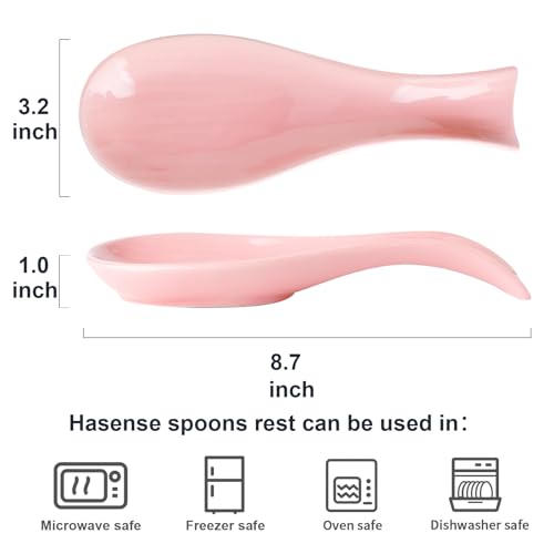 Image of Hasense Spoon Rest for Stove Top, Large Ceramic Spoon Holder for Kitchen Counter Home and Coffee Bar, Cooking Utensil Rest for Spatula Ladle Spoon and Tong, Housewarming Gift, Pink