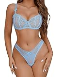 Avidlove Lingerie Sets for Women Sexy Underwear Lace Bra and Panties Set Baby Blue S