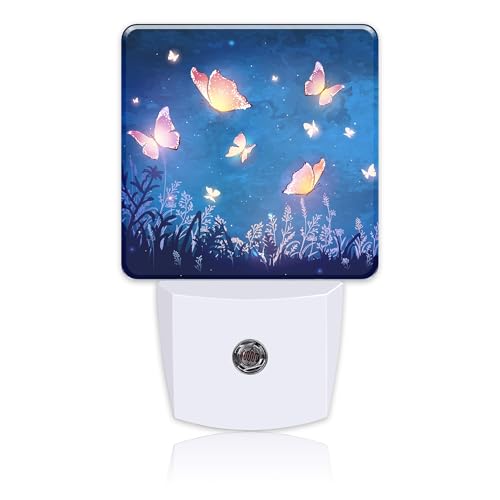 Image of Night Light Plug into Wall Glowing Butterflies Flying in Garden with Dusk to Dawn Sensor for Kid Girls Boys Room Decor, Hallway, Kitchen, Bathroom, Nursery, Stairs