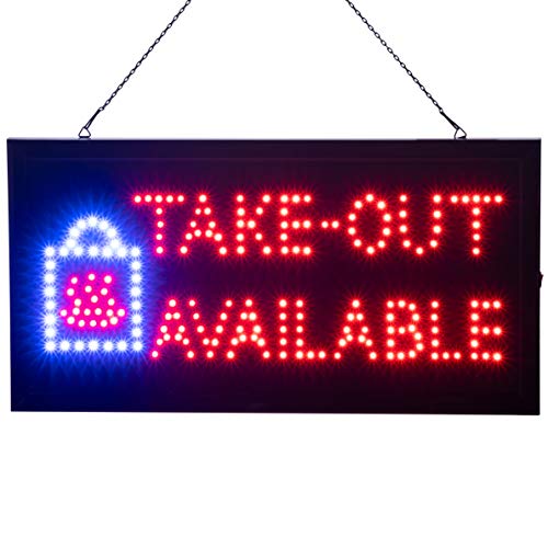 Ultima LED Neon Take-Out Available Sign for Restaurants: Lighted Sign with Static and Flashing Modes – Indoor Electric Light up Signs for Food Trucks, Coffee Shops, Bars and Cafes (19 x 10 in)